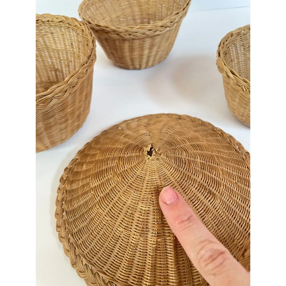 Vintage Wicker Nesting Baskets with Lids Set of 3 Natural Rattan Storage